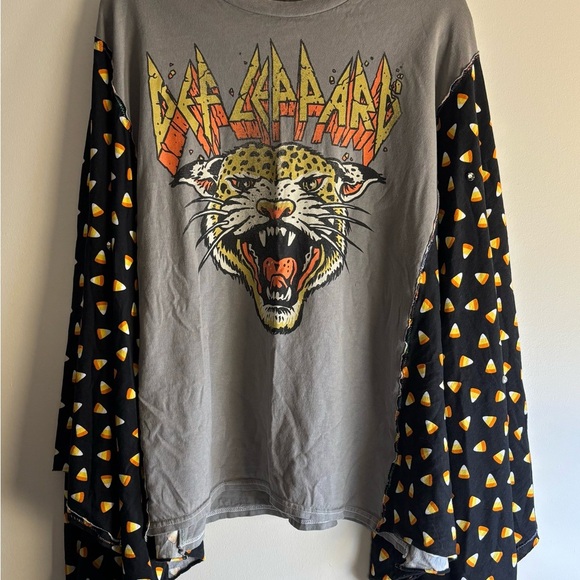 Def Leppard Upcycled Vintage Kantha Quilt Butterfly Poncho Shirt , Size Large - Picture 2 of 12